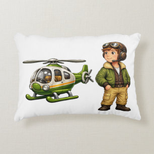 Coussins Décoratifs Pilote d'hélicoptère rétro garçon avec chopper vin