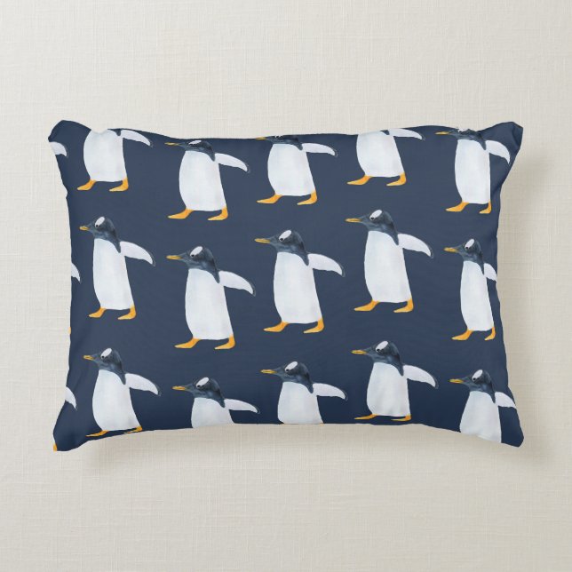Coussins Décoratifs Pingouins : Petite aquarelle foncée (Devant)