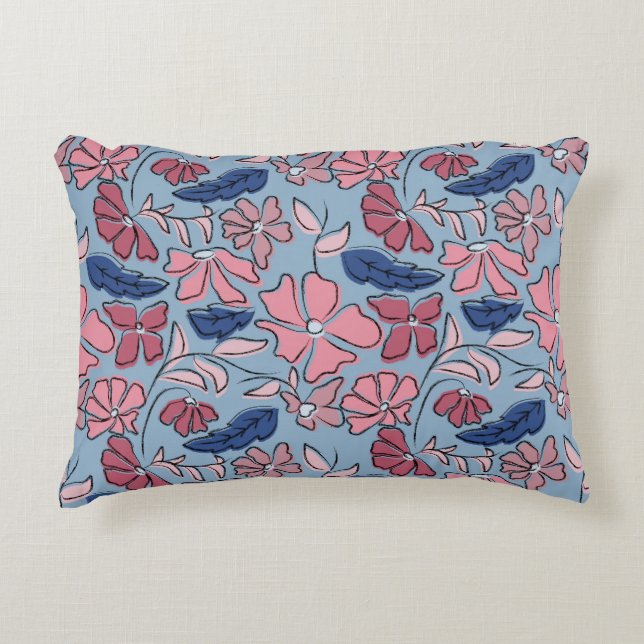 Coussins Décoratifs Pink and Blue Hand Drake Floral Block Print (Devant)