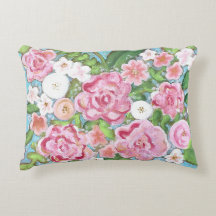 Pink Floral Spring Blooms Accent Jeu d'oreiller