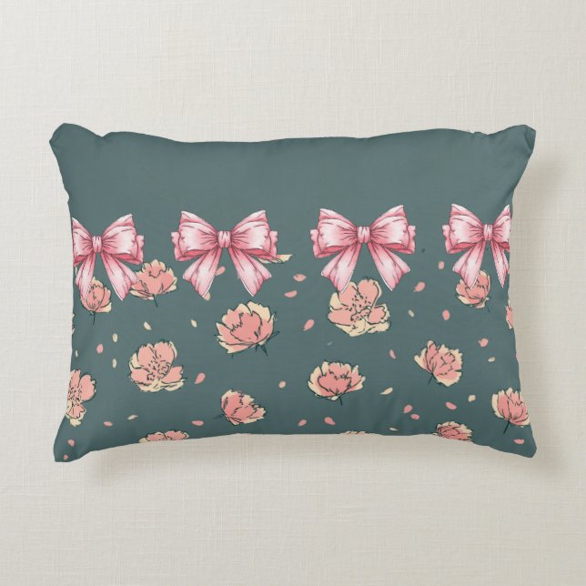 Coussins Décoratifs Pink Peony Motif et Bow (Devant)