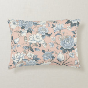 Coussins Décoratifs Pivoines bleues Pêche Floral Botanique Vintage