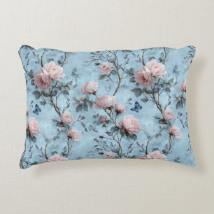 Coussins Décoratifs Pivoines de printemps vintage sur fond bleu