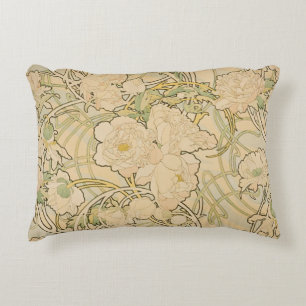 Coussins Décoratifs Pivoines par Alphonse Mucha, Art Nouveau vintage