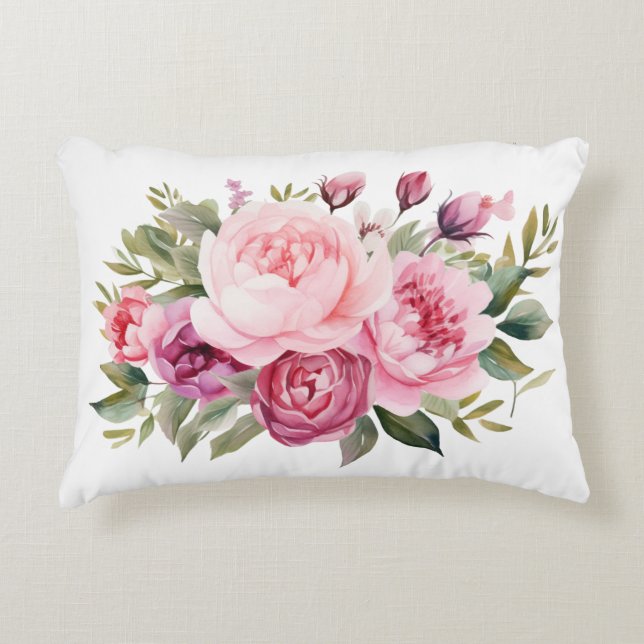 Coussins Décoratifs Pivoines roses florales aquarelle élégantes (Devant)