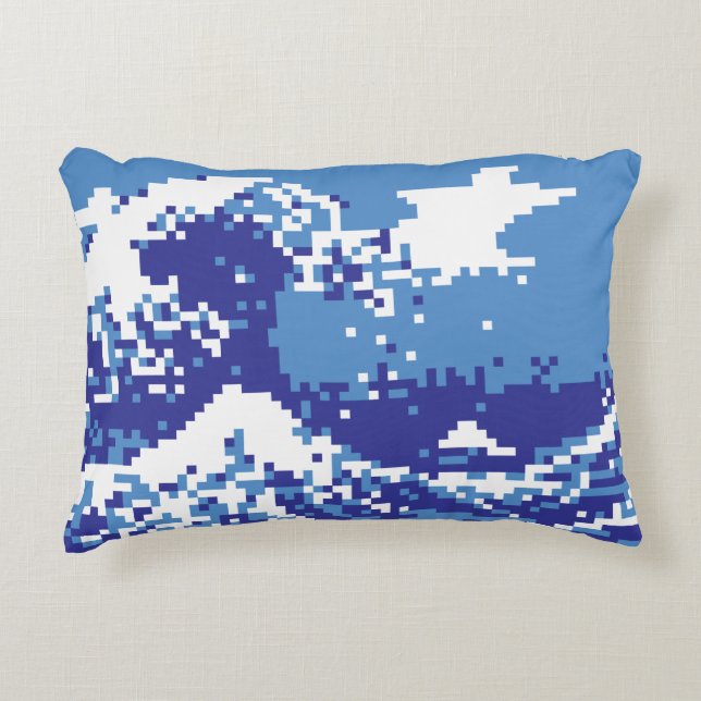Coussins Décoratifs Pixel Tsunami bleu 8 bits Pixel Art (Devant)