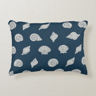 Coussins Décoratifs Plage bleue et blanche Coquillages côtiers