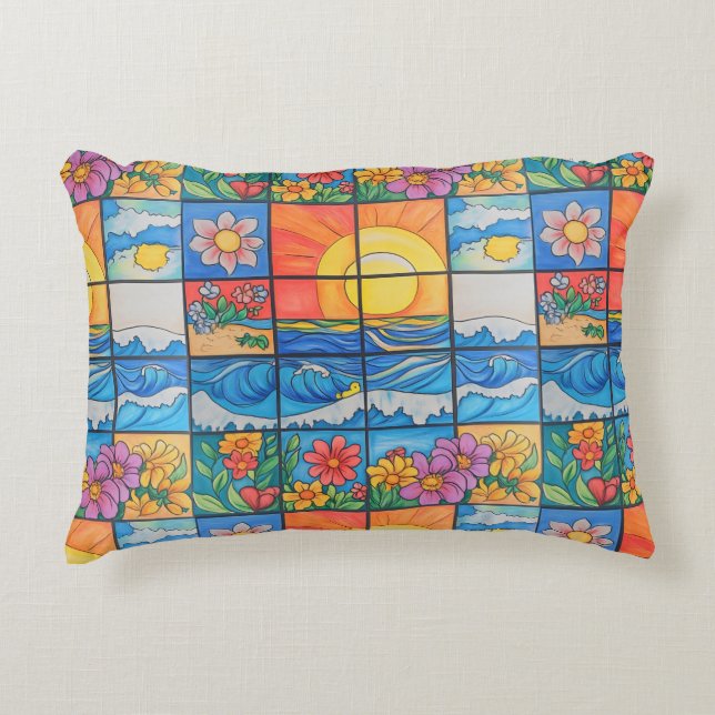 Coussins Décoratifs plage d'été océan et fleurs (Devant)