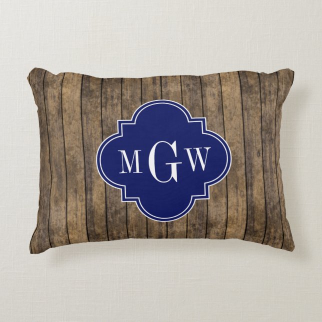 Coussins Décoratifs Planches en bois rustique L #1 Quatrefeuilles Navy (Devant)