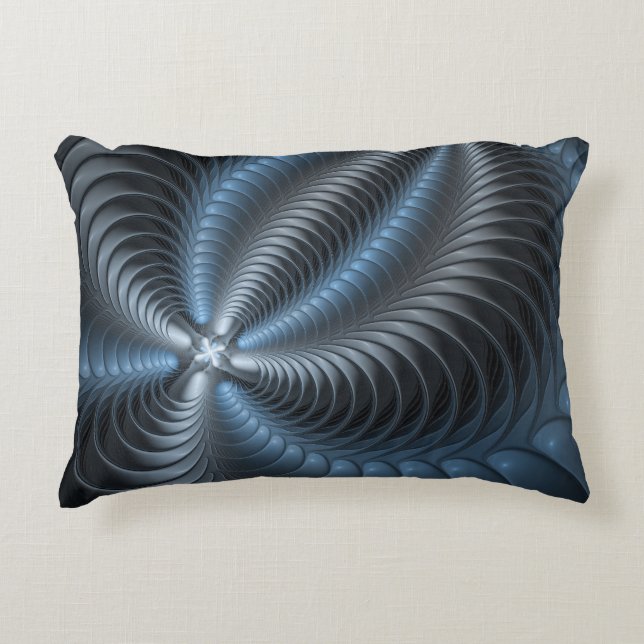 Coussins Décoratifs Plastique bleu gris 3D Fractal Art moderne Abstrai (Devant)
