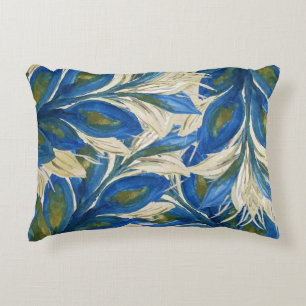 Coussins Décoratifs Plumes de paon bleues aquarelle peintes à la main