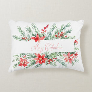 Coussins Décoratifs Poinsettia aquarelle et verdure