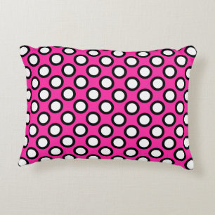 Coussins Décoratifs Points cerclés rétro, fuchsia, noir et blanc