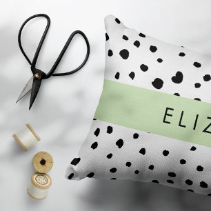 Coussins Décoratifs Points dalmatiens, Spots, Noir et Blanc, Votre nom