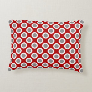Coussins Décoratifs Points tournés rétros, rouge profond et gris