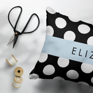 Coussins Décoratifs Pois noirs et blancs, pointillés, Votre nom
