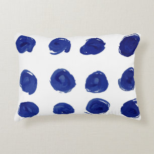 Coussins Décoratifs Pois Polka, aquarelle bleu indigo.