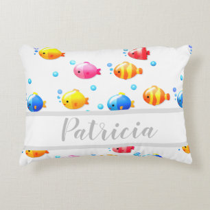 Coussins Décoratifs Poisson coloré heureux avec bulles