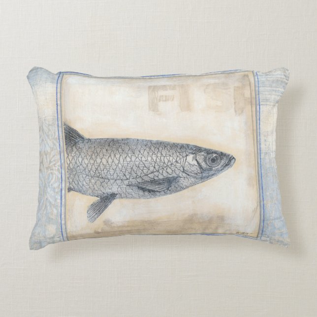Coussins Décoratifs Poisson gris sur Arrière - plan beige (Devant)