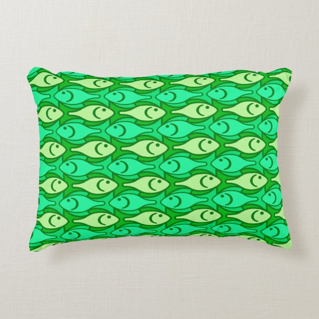 Coussins Décoratifs Poisson moderne du milieu du siècle, tons vert cit (Devant)