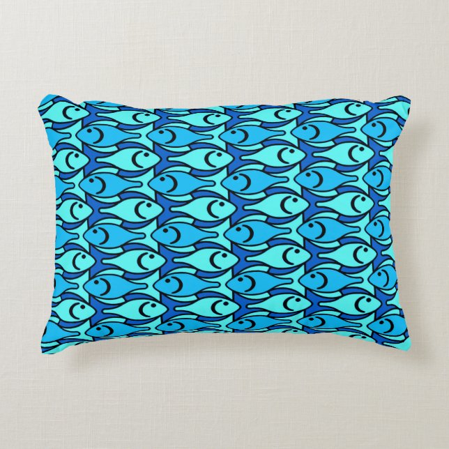 Coussins Décoratifs Poisson moderne du milieu du siècle, turquoise et  (Devant)