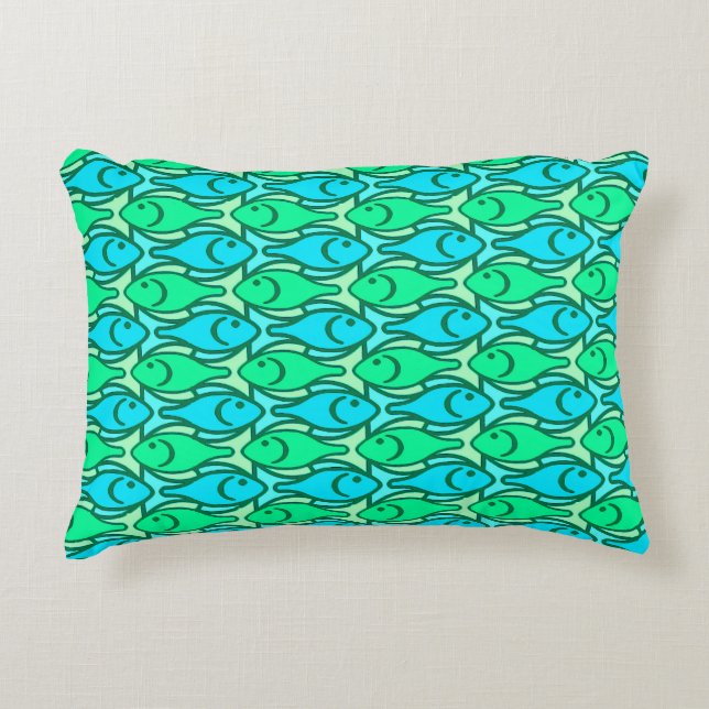Coussins Décoratifs Poisson moderne du milieu du siècle, vert jade (Devant)