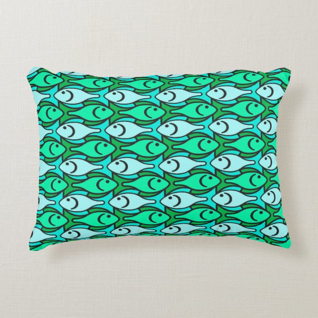 Coussins Décoratifs Poisson Modernité du milieu du siècle, vert jade e (Devant)