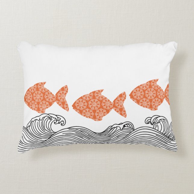 Coussins Décoratifs Poissons et vagues côtiers (Devant)