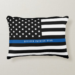 Coussins Décoratifs Police Mince Blue Line American Flag Ajouter un no