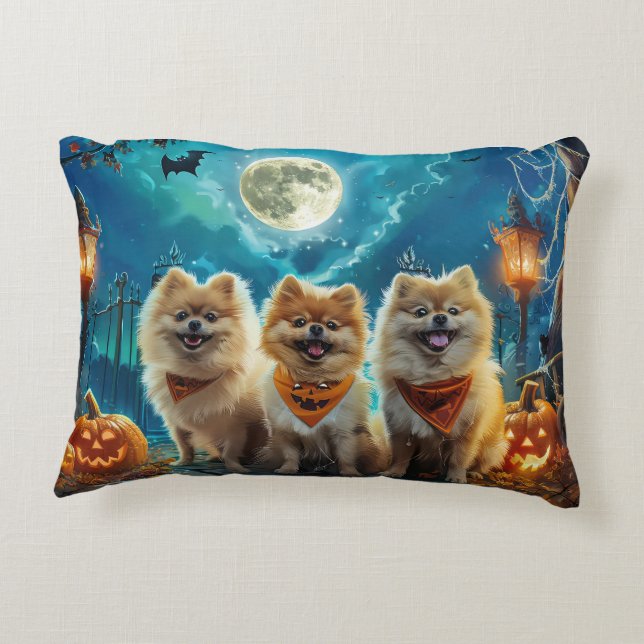 Coussins Décoratifs Pomeranian Halloween Épouvantable (Dos)