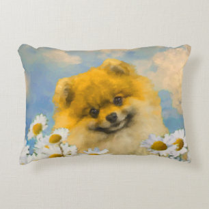 Coussins Décoratifs Poméranien dans Daisies Peinture - Art Chien origi