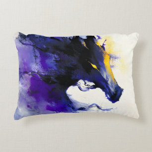 Coussins Décoratifs Portrait abstrait aquarelle cheval noir