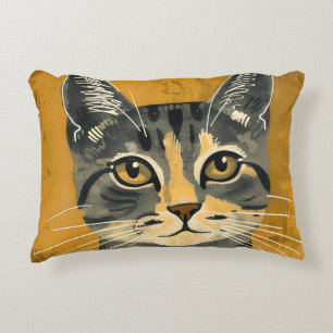 Coussins Décoratifs Portrait de chat tigré minimaliste rétro vintage