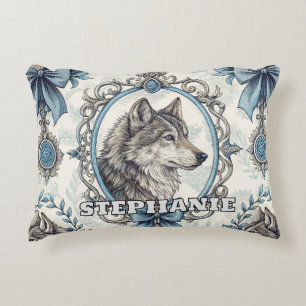 Coussins Décoratifs Portrait de loup d'hiver en cadre bleu et gris ora