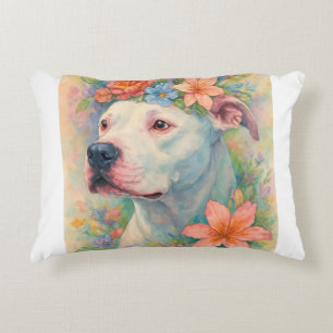 Coussins Décoratifs Portrait de Pit Bull Floral Coloré en Impression G