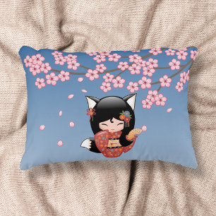 Coussins Décoratifs Poupée Kokeshi Kitsune - Fille Geisha Renard Noir
