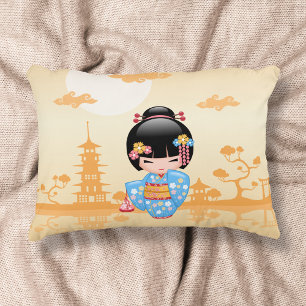 Coussins Décoratifs Poupée Maiko Kokeshi Fille Geisha Mignonne Jaune