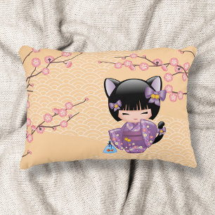 Coussins Décoratifs Poupée Neko Kokeshi - Fille Geisha aux Oreilles de