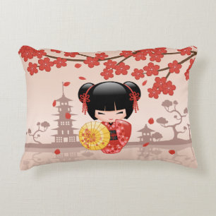 Coussins Décoratifs Poupée rouge Sakura Kokeshi - Geisha japonais