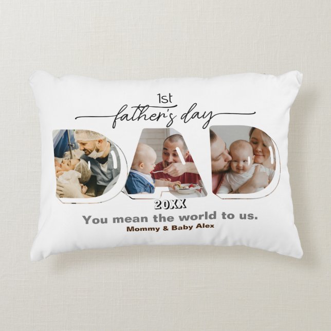 Coussins Décoratifs Première Fête des pères 3 Photos Collage (Devant)