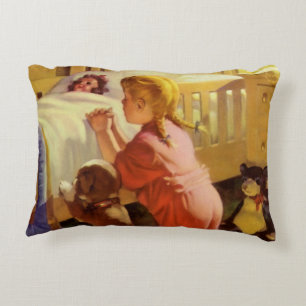 Coussins Décoratifs Prières du coucher, Fille avec chiot, Religion vin