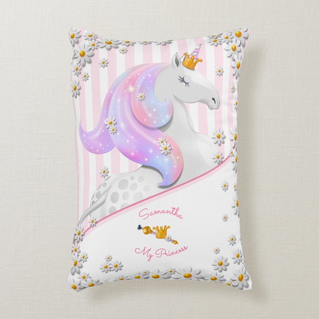 Coussins Décoratifs Princesse Rose Unicorne Personnalisée (Devant(Vertical))