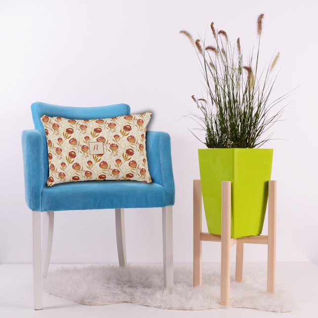 Coussins Décoratifs Protea Flower Floral beige red Pattern monogram (Créateur téléchargé)