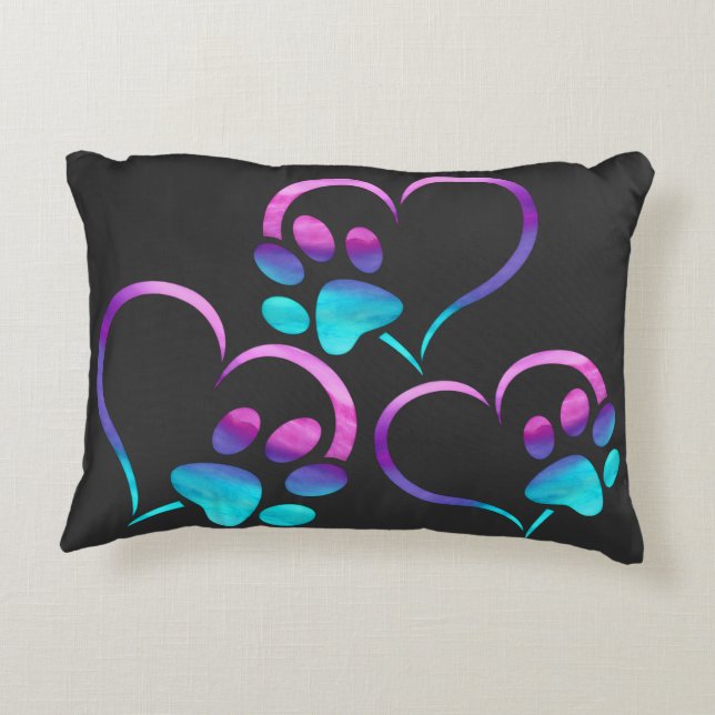 Coussins Décoratifs Purple Cyan Dog paw Print Heart  (Dos)
