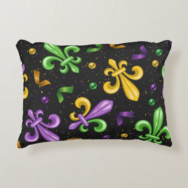 COUSSINS DÉCORATIFS PURPLE VERT JAUNE MARDI GRAS FLEUR DI LIS (Devant)