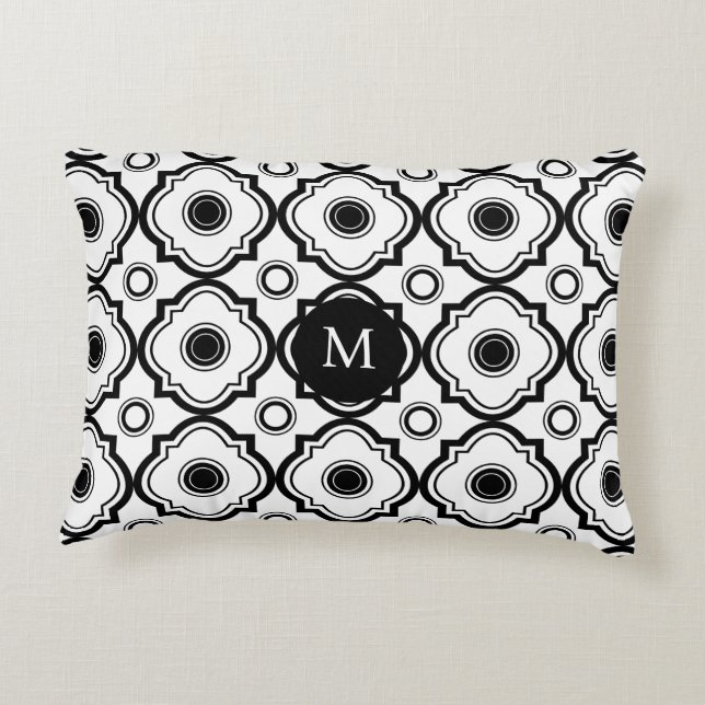 Coussins Décoratifs Quatrefoil géométrique noir et blanc réversible (Dos)