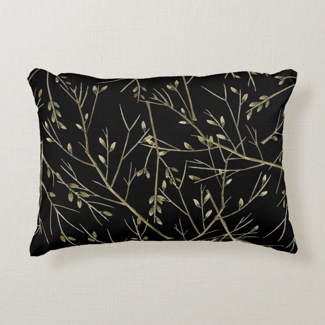 Coussins Décoratifs Rameaux dorés sur fond noir (Devant)