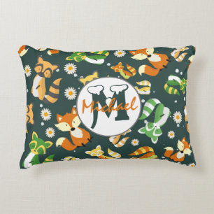 Coussins Décoratifs Raton laveurs monogrammés motif nurserie bleu mari