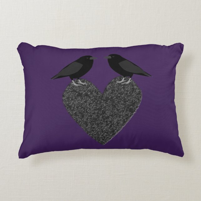 Coussins Décoratifs Ravens gothiques et Black Heart Custom (Devant)