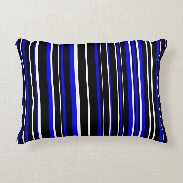 Coussins Décoratifs Rayure de code-barres noir, bleu et blanc (Devant)